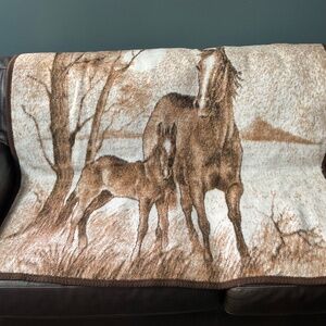 Vintage Biederlack of America Blanket Throw 45” X 55” Horse and Foal